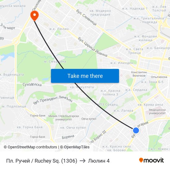 Пл. Ручей / Ruchey Sq. (1306) to Люлин 4 map