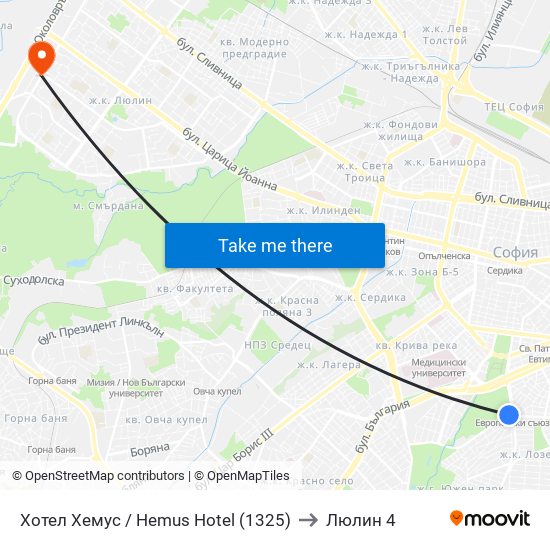 Хотел Хемус / Hemus Hotel (1325) to Люлин 4 map