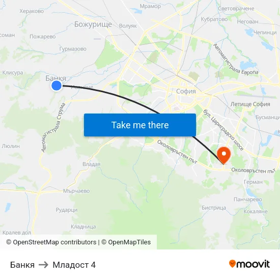 Банкя to Младост 4 map