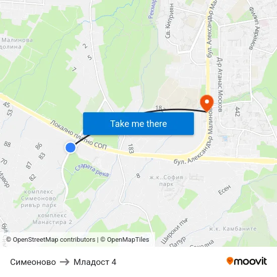 Симеоново to Младост 4 map