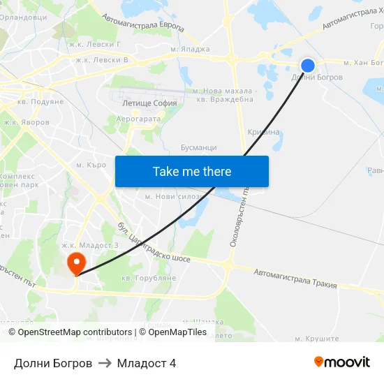 Долни Богров to Младост 4 map