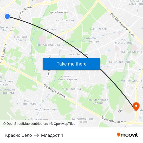 Красно Село to Младост 4 map