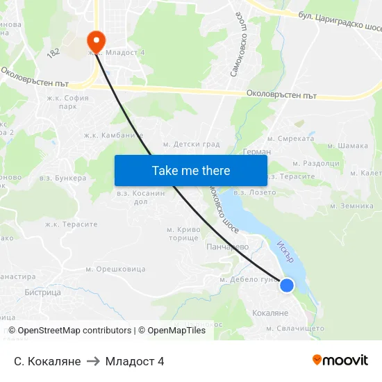 С. Кокаляне to Младост 4 map
