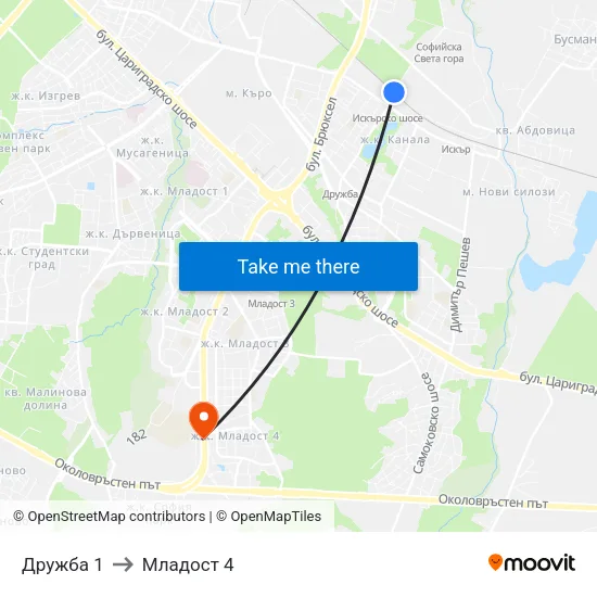 Дружба 1 to Младост 4 map
