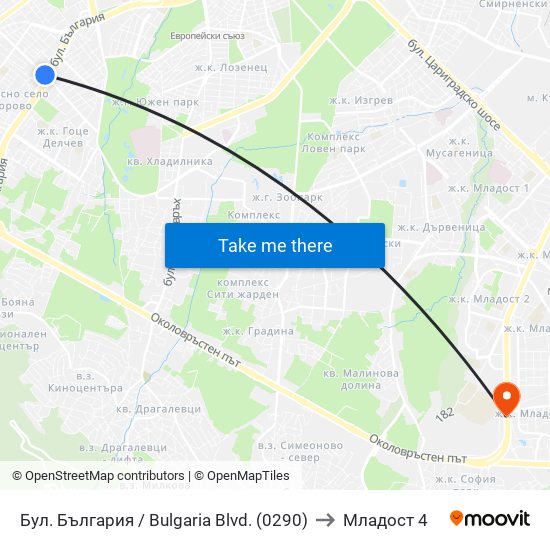 Бул. България / Bulgaria Blvd. (0290) to Младост 4 map