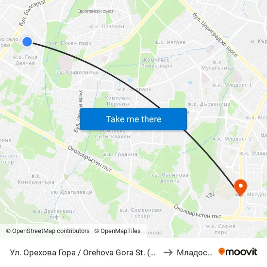 Ул. Орехова Гора / Orehova Gora St. (2089) to Младост 4 map