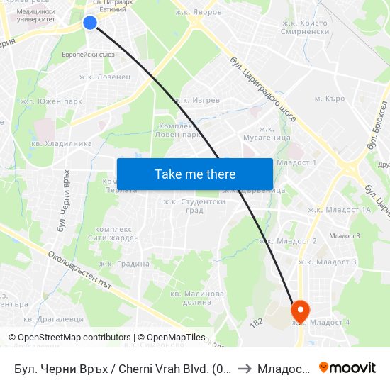 Бул. Черни Връх / Cherni Vrah Blvd. (0398) to Младост 4 map