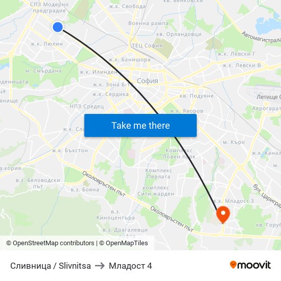 Сливница / Slivnitsa to Младост 4 map