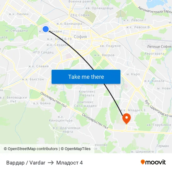 Вардар / Vardar to Младост 4 map