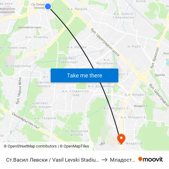 Стадион Васил Левски / Vasil Levski Stadium to Младост 4 map