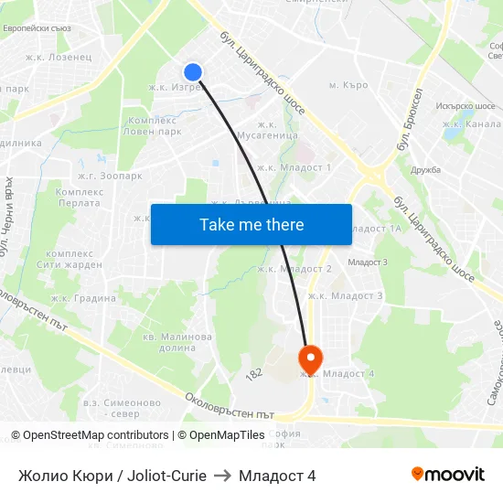 Жолио Кюри / Joliot Curie to Младост 4 map