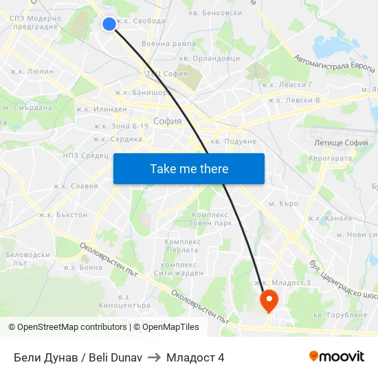 Бели Дунав / Beli Dunav to Младост 4 map
