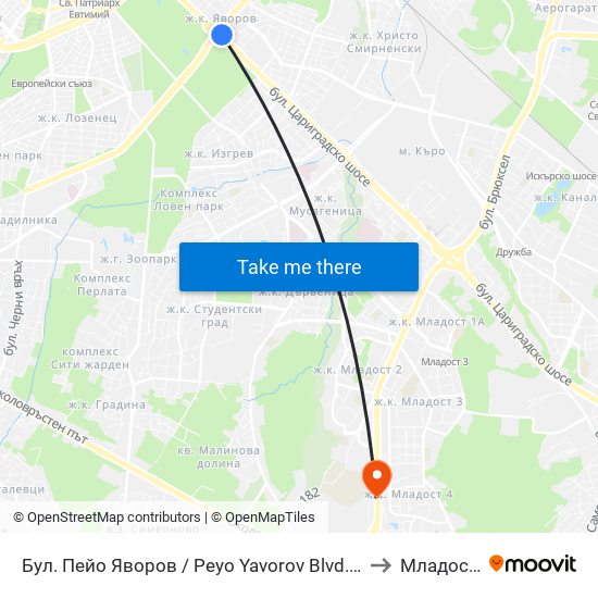 Бул. Пейо Яворов / Peyo Yavorov Blvd. (0073) to Младост 4 map