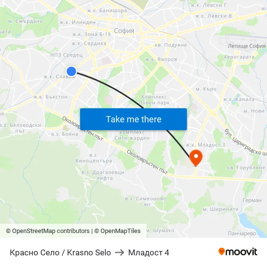 Красно Село / Krasno Selo to Младост 4 map