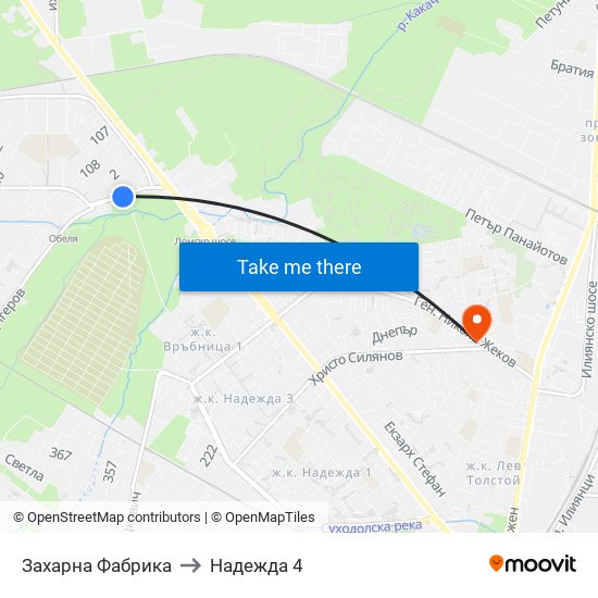 Захарна Фабрика to Надежда 4 map