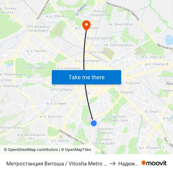 Ⓜ️ Метростанция Витоша / Vitosha Metro Station (2654) to Надежда 4 map