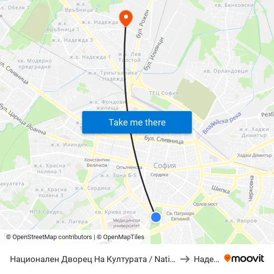 Ⓜ️ Национален Дворец На Културата / National Palace Of Culture (1139) to Надежда 4 map