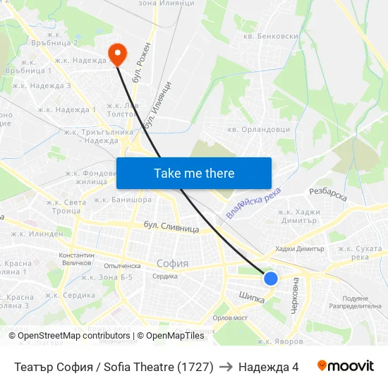 Театър София / Sofia Theatre (1727) to Надежда 4 map