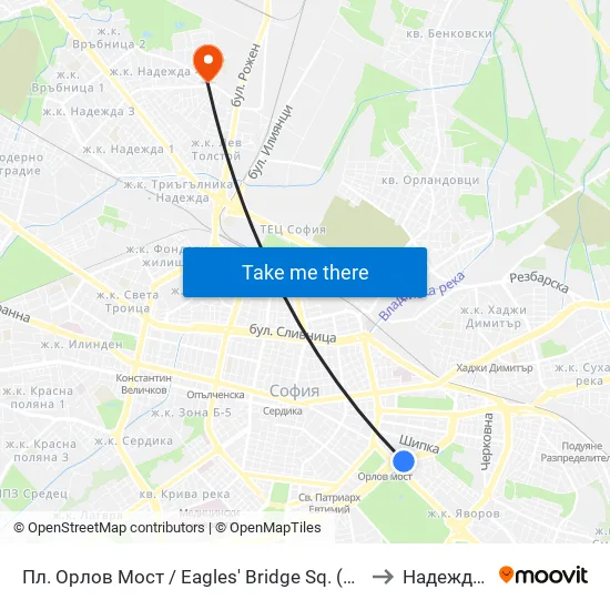 Ⓜ️ Пл. Орлов Мост / Eagles' Bridge Sq. (1290) to Надежда 4 map