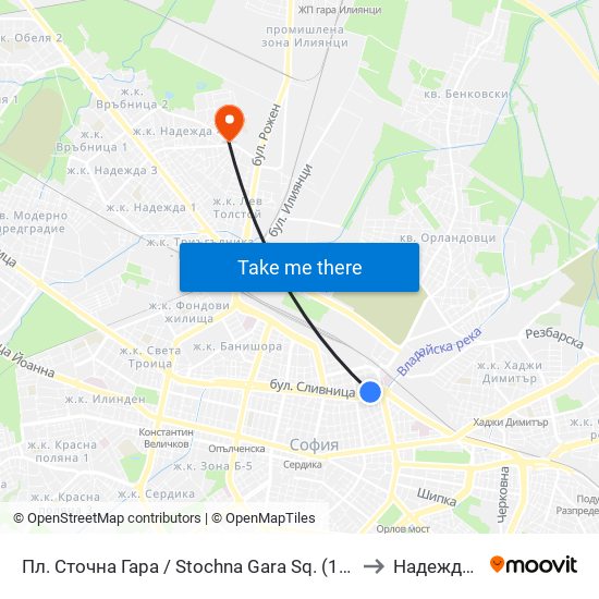 Пл. Сточна Гара / Stochna Gara Sq. (1311) to Надежда 4 map