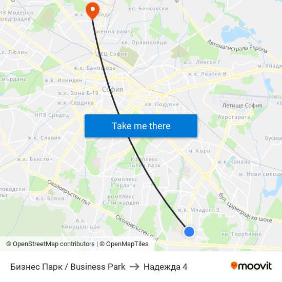 Бизнес Парк / Business Park to Надежда 4 map