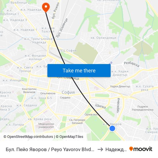Бул. Пейо Яворов / Peyo Yavorov Blvd. (0073) to Надежда 4 map