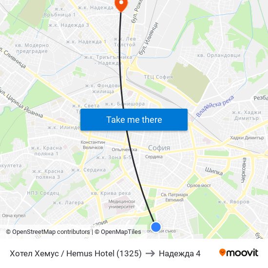 Хотел Хемус / Hemus Hotel (1325) to Надежда 4 map