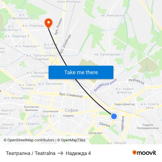 Театрална / Teatralna to Надежда 4 map