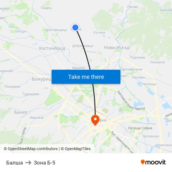 Балша to Зона Б-5 map