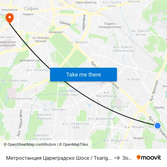 Ⓜ️ Метростанция Цариградско Шосе / Tsarigradsko Shosse Metro Station (1016) to Зона Б-5 map