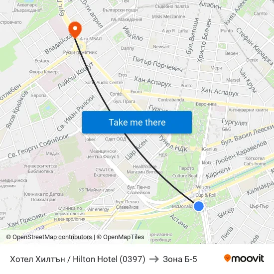 Хотел Хилтън / Hilton Hotel (0397) to Зона Б-5 map