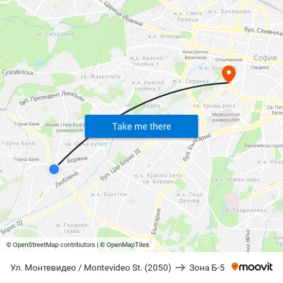 Ул. Монтевидео / Montevideo St. (2050) to Зона Б-5 map