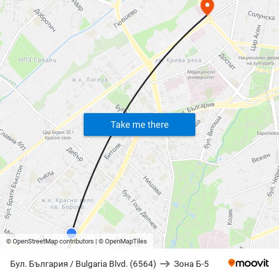 Бул. България / Bulgaria Blvd. (6564) to Зона Б-5 map