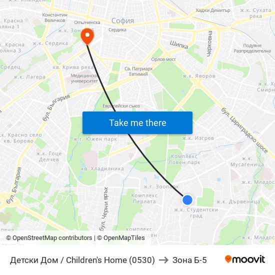 Детски Дом / Children's Home (0530) to Зона Б-5 map