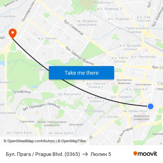 Бул. Прага / Prague Blvd. (0365) to Люлин 5 map
