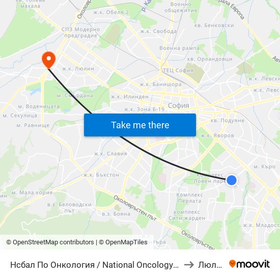Нсбал По Онкология / National Oncology Hospital (0764) to Люлин 5 map