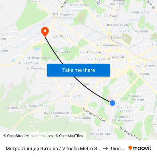 Метростанция Витоша / Vitosha Metro Station (2755) to Люлин 5 map