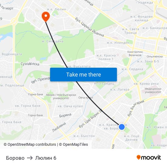 Борово to Люлин 6 map