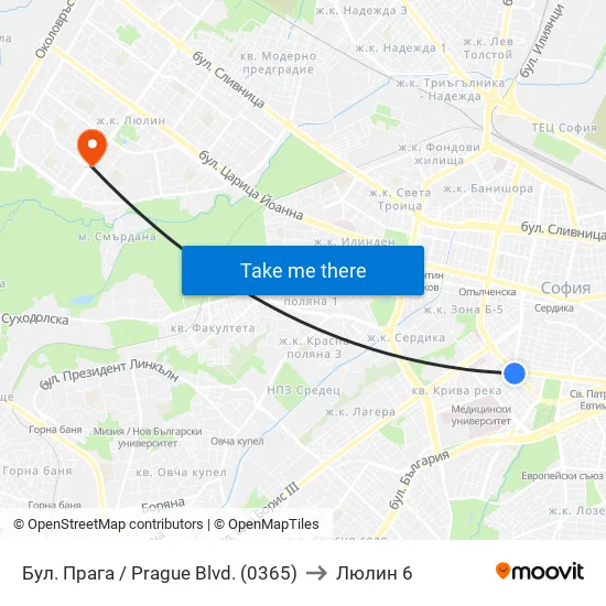 Бул. Прага / Prague Blvd. (0365) to Люлин 6 map