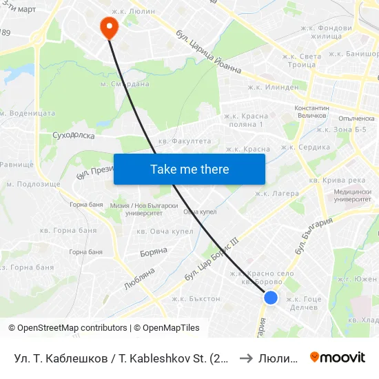 Ул. Т. Каблешков / T. Kableshkov St. (2213) to Люлин 6 map