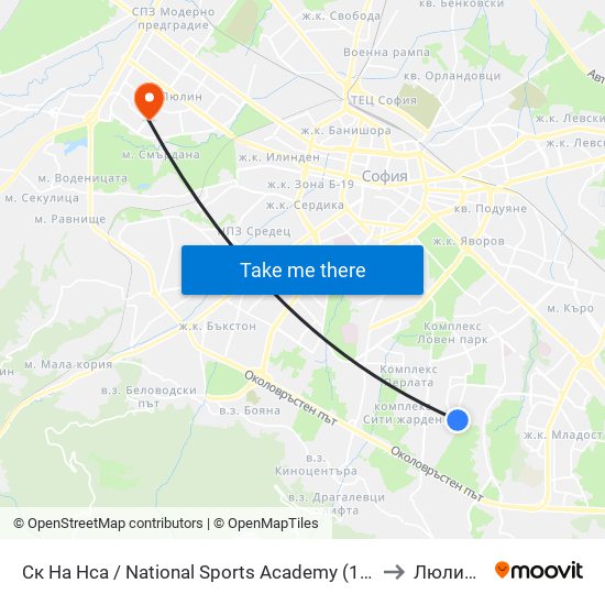 Ск На Нса / National Sports Academy (1609) to Люлин 6 map