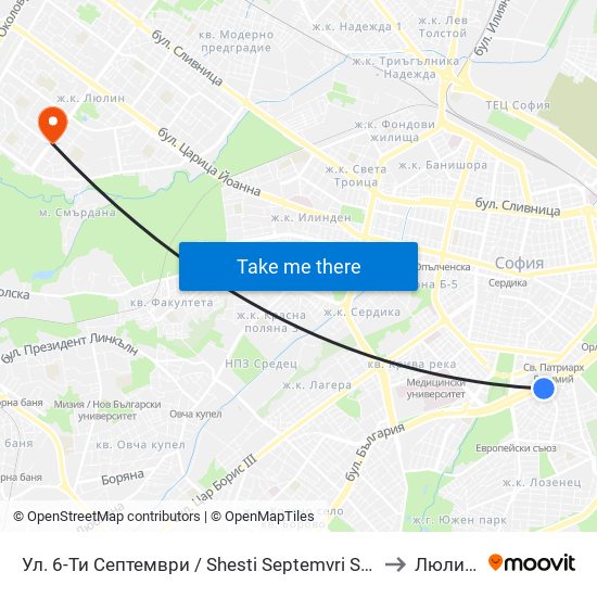 Ул. 6-Ти Септември / Shesti Septemvri St. (1807) to Люлин 6 map