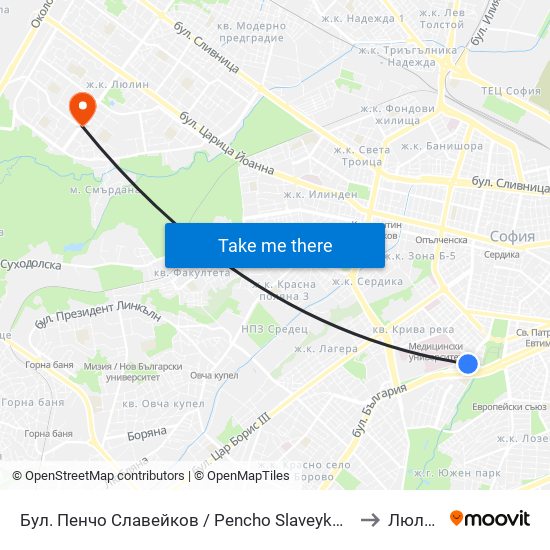 Бул. Пенчо Славейков / Pencho Slaveykov Blvd. (0356) to Люлин 6 map