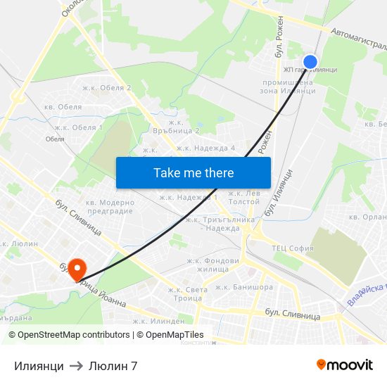 Илиянци to Люлин 7 map