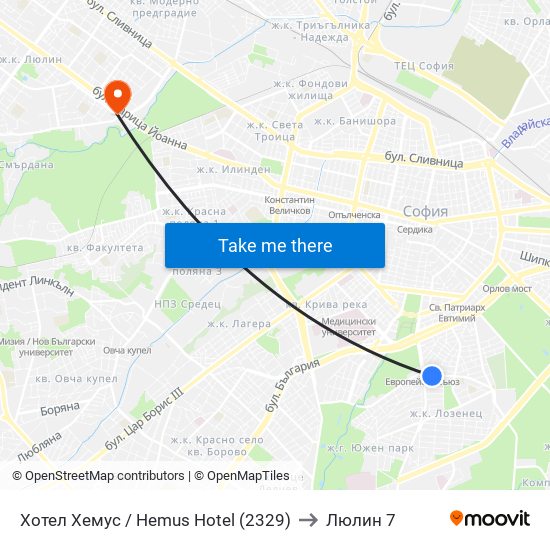 Хотел Хемус / Hemus Hotel (2329) to Люлин 7 map