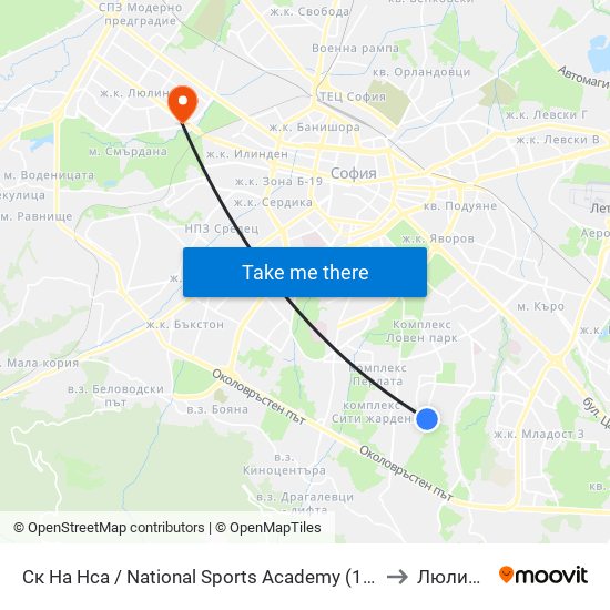 Ск На Нса / National Sports Academy (1609) to Люлин 7 map