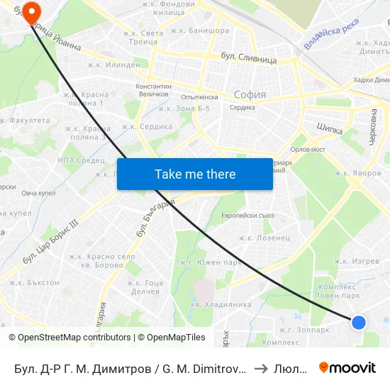 Бул. Д-Р Г. М. Димитров / G. M. Dimitrov Blvd. (0318) to Люлин 7 map