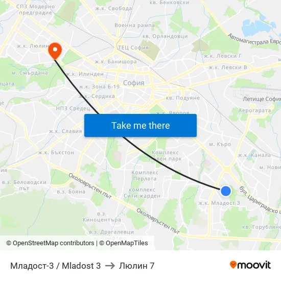 Младост 3 / Mladost 3 to Люлин 7 map