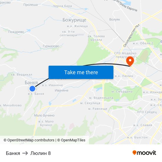 Банкя to Люлин 8 map