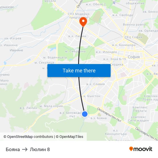 Бояна to Люлин 8 map